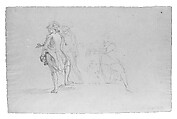 Study for "The Siege of Gibraltar": Three Officers, Two Standing and One Kneeling, John Singleton Copley (American, Boston, Massachusetts 1738–1815 London), Black chalk and white-chalk heightening on blue laid paper, American